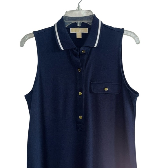Michael Kors Navy Sleeveless Polo Dress with Gold Buttons Size M - Picture 4 of 9